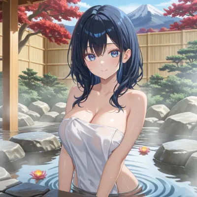 紅葉の湯に浮かぶ青い瞳