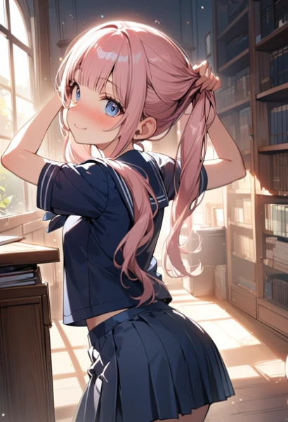 結び慣れてる子の手ツインテ