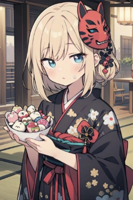 お面をつける少女