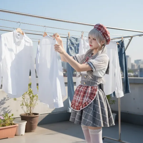 銀髪メイドの屋上洗濯物語