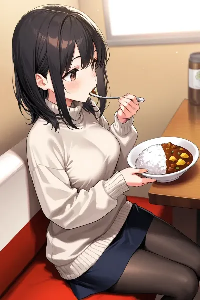 カレーを食べる美少女