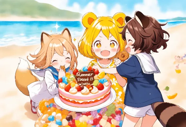 コン子とポン子・プーちゃんとお菓子を食べた