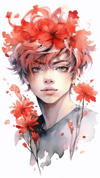 水彩彼岸花男性