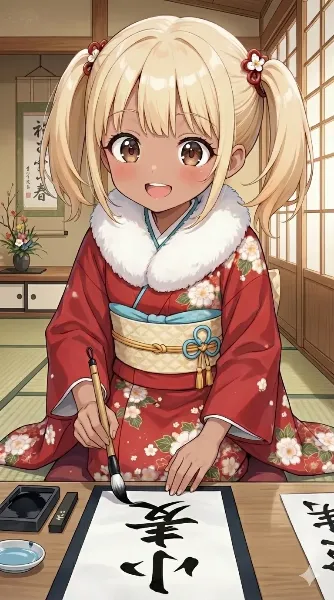 小麦ちゃんの書初め。