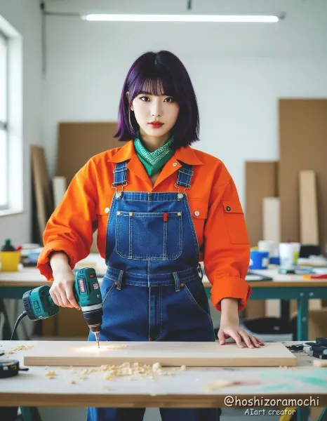 蛍光ネオンな秘密基地：アトリエでの木工作業 / A secret hideaway in fluorescent neon: woodworking in the studio