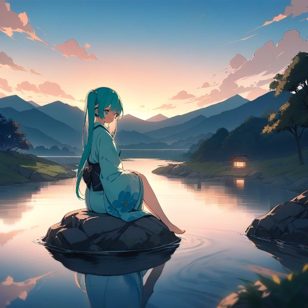 天然の足湯を楽しむ初音ミク