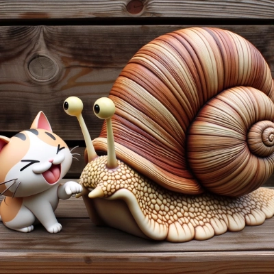 かたつむりの角に、いたずらする猫