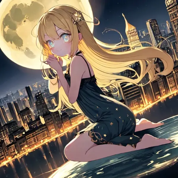 月夜に佇む金色の髪の少女