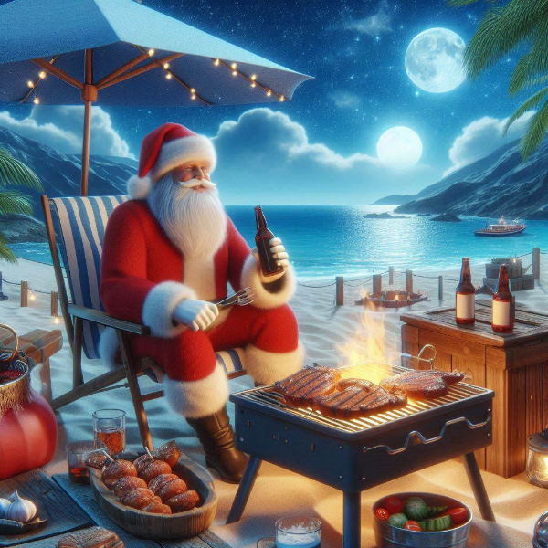 バーベキューしているサンタさん