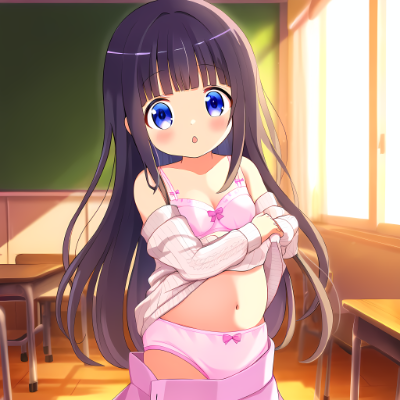 着替え中の黒髪の女の子