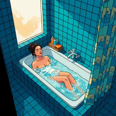 青い湯船のくつろぎ