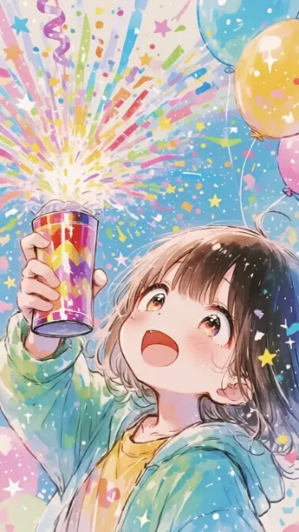 虹色クラッカーの魔法の瞬間