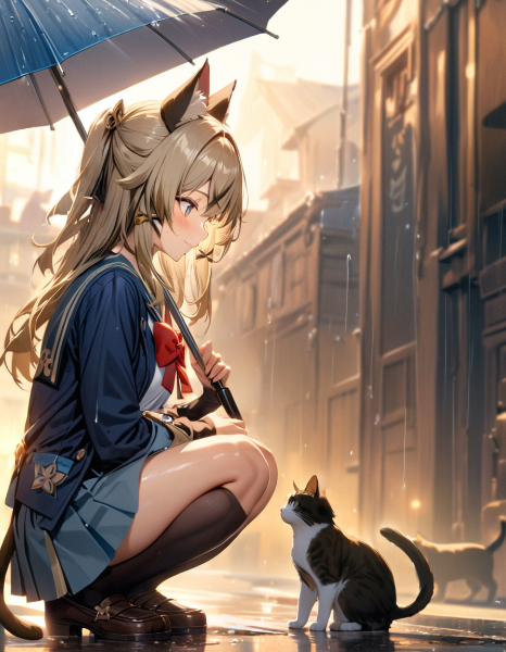 【原神】綺良々 制服＆猫