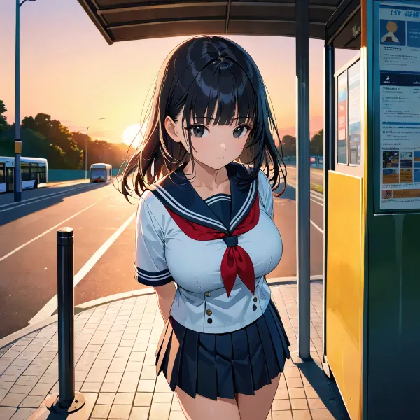 夕方のバス停