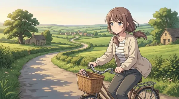 田園地帯を自転車で