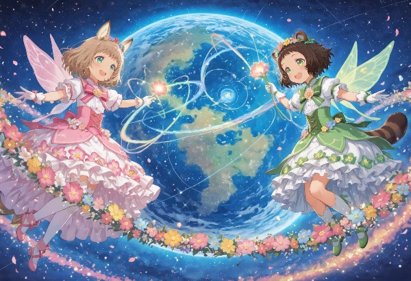 マジカル コン子とポン子・世界中にお花の輪を