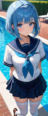 プールサイドの青髪さん