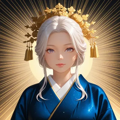 黄金の花冠を戴く白髪の女神