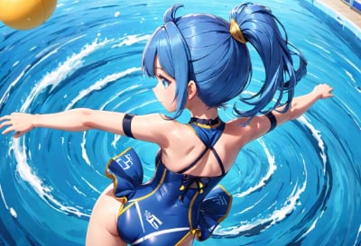 背中がすてきな青髪さん