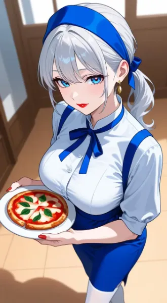ウェイトレス#美女#ピザ#オリジナルキャラ(劉妃 ウェイトレスバージョン)