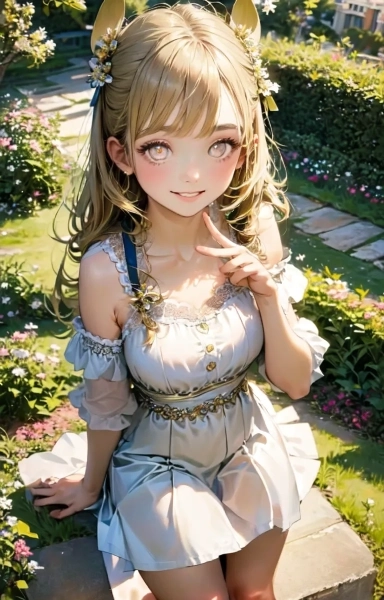 公園で見つめる金色の髪の少女