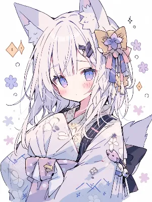 白狐の着物に揺れる春の微笑み