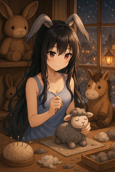 フェルトでぬいぐるみを作るウサ耳系女子