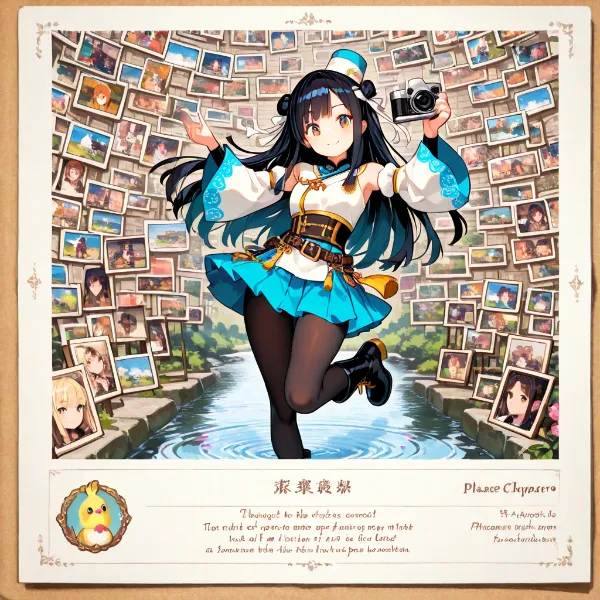 写真の壁を駆けるカメラ少女　写真の日コーデ