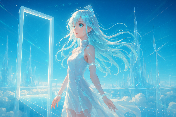 青い空の扉へ続く少女の旅立ち