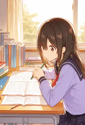 窓辺の光に包まれた勉強の時間