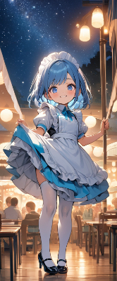 夜の青髪ウエイトレスさん