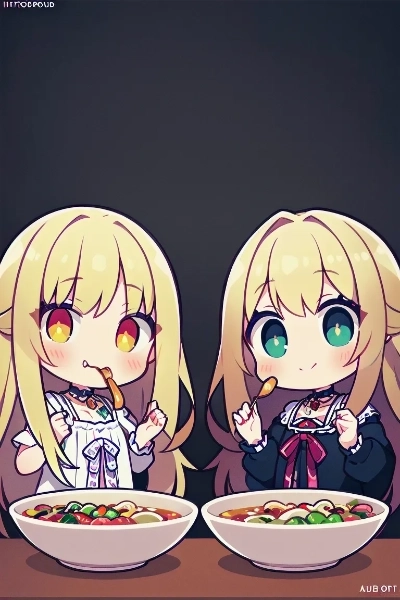 カレーうどんを食する金色の髪の姉妹