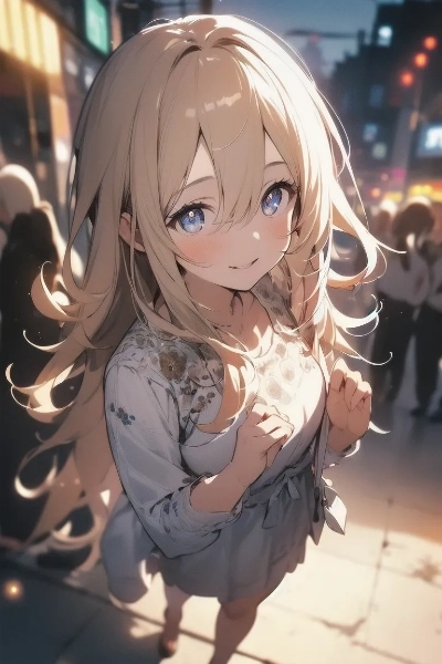 街角で見つめる金色の髪の少女