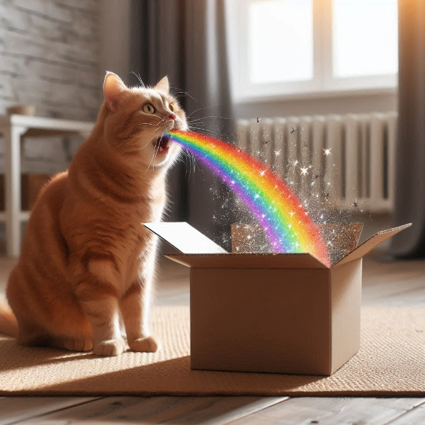 段ボール箱に吐いた猫