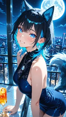 🐺 お月見 〜ウル子、夜景より満月に夢中〜🌕🐺