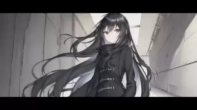 廃墟のような通路と黒いコートを着た女の子⑥