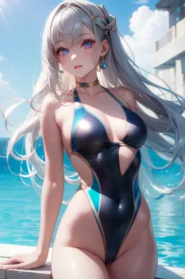 南国の海でバカンスのお嬢様。