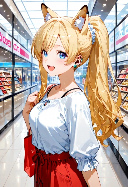 狐耳少女の賑わう街のショッピング