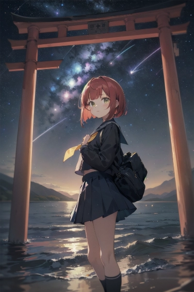 ペルセウス座流星群と赤髪少女＠広島？