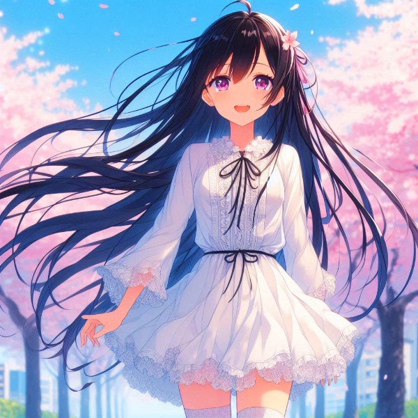 桜並木と青空と、黒髪ロング少女＊その3(8枚)