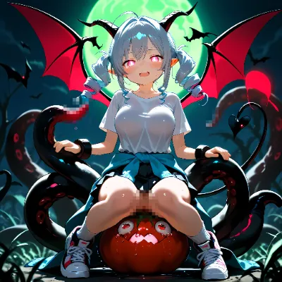 ギャル系サキュバスの女の子達とトマトのモンスター