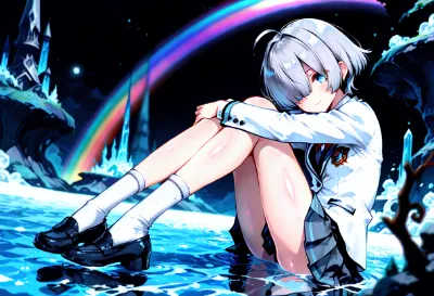 幻想の泉に虹を仰ぐ銀髪の少女