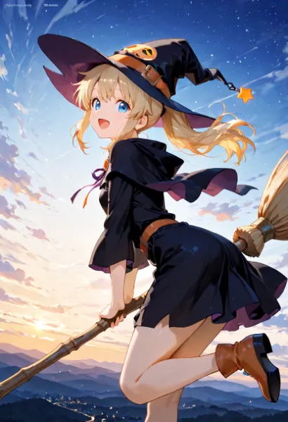 夕焼け空を駆ける小さな魔女の冒険