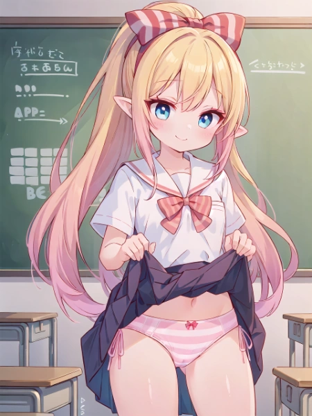 制服エルフちゃんのたくしあげ