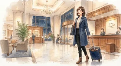 夜のホテルロビー