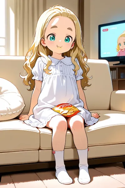 ぽてちを食べるおでこちゃん