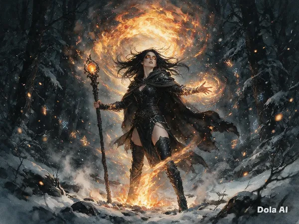 ☃と🔥　詰め合わせ　雪の森に炎の渦を操る黒衣の魔女