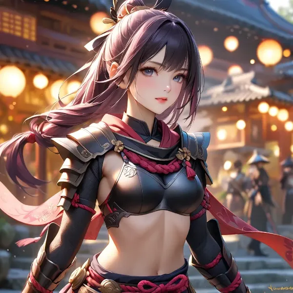 灯火に輝く女忍者