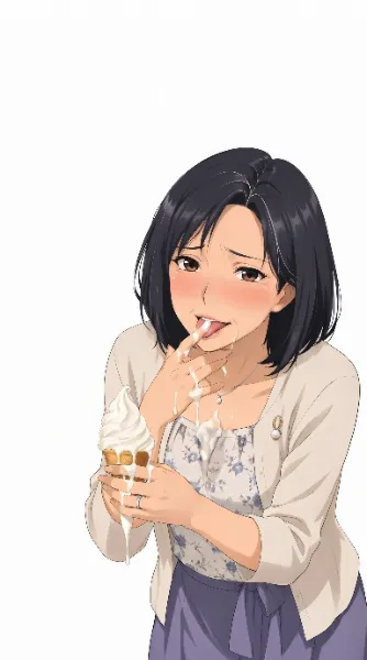 ソフトクリームを舐める女性