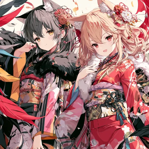 紅白の狐耳姉妹が彩る祝祭のひととき
